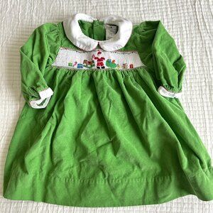 Petit Ami Dress Baby Girls 18 Mos Green Holiday Santa Claus Smocked Corduroy